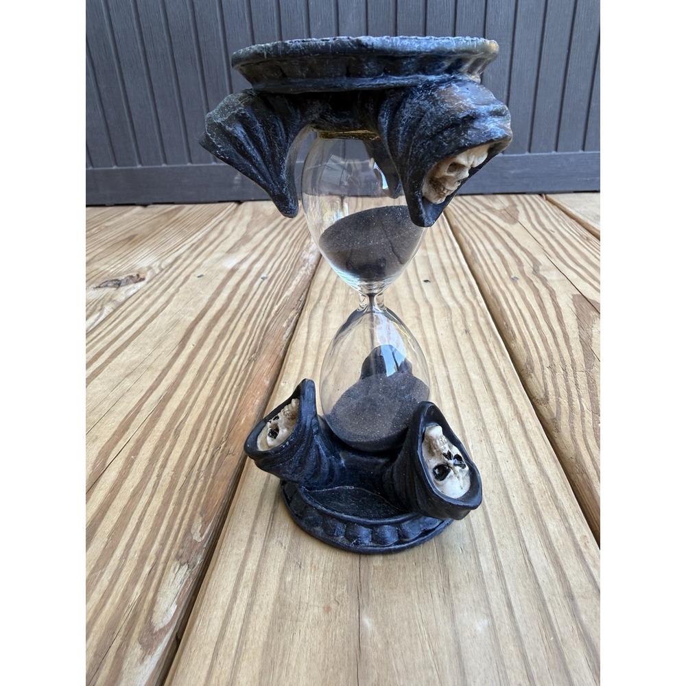 Gothic Grim Reaper Hour Glass Figurine 6.5" Tall Black